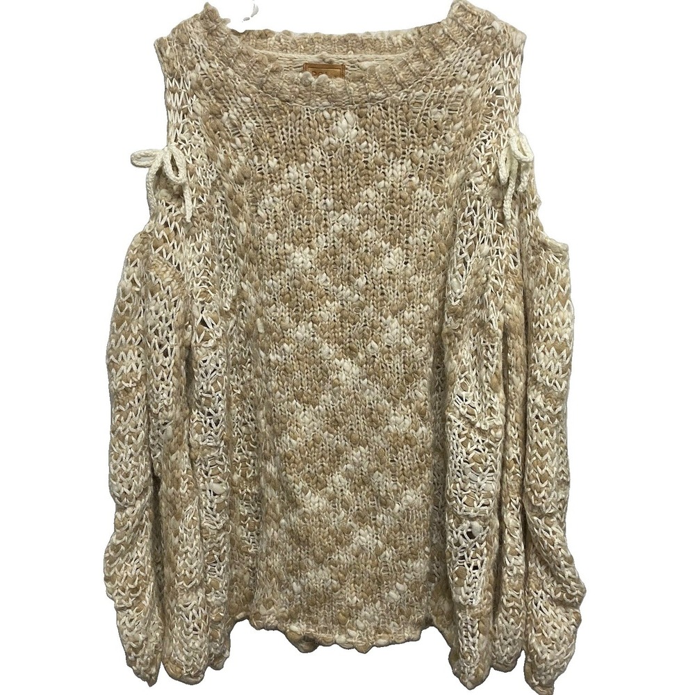 POL Women Chunky Knit Cold Shoulder Sweater Oversized Cream Country Cottage-S